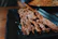 Close-up of a juicy beef kabob wrapped in lavash with fresh cilantro and onions.