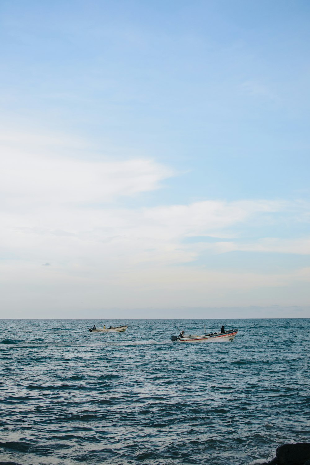 body of water under white sky