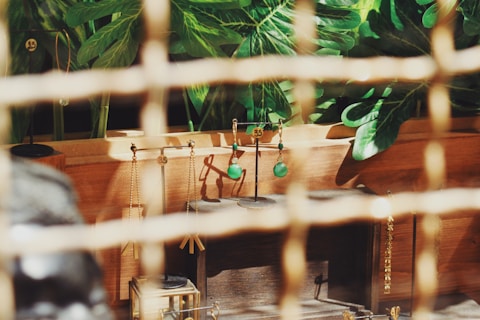 green drop earrings in jewelry rack