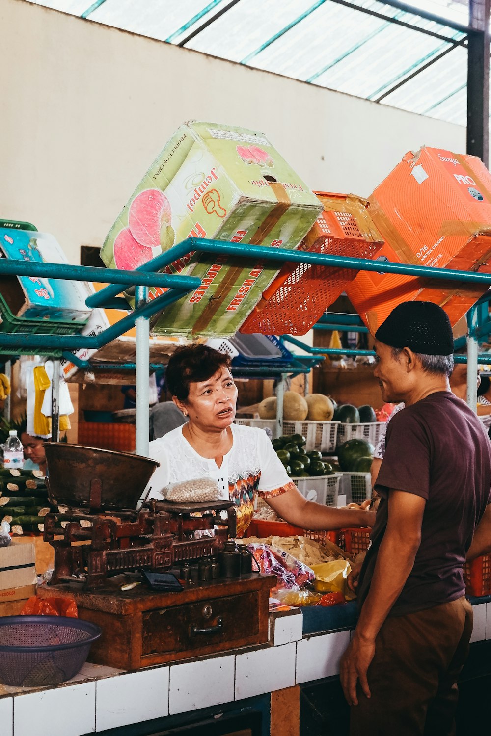 man and woman in store