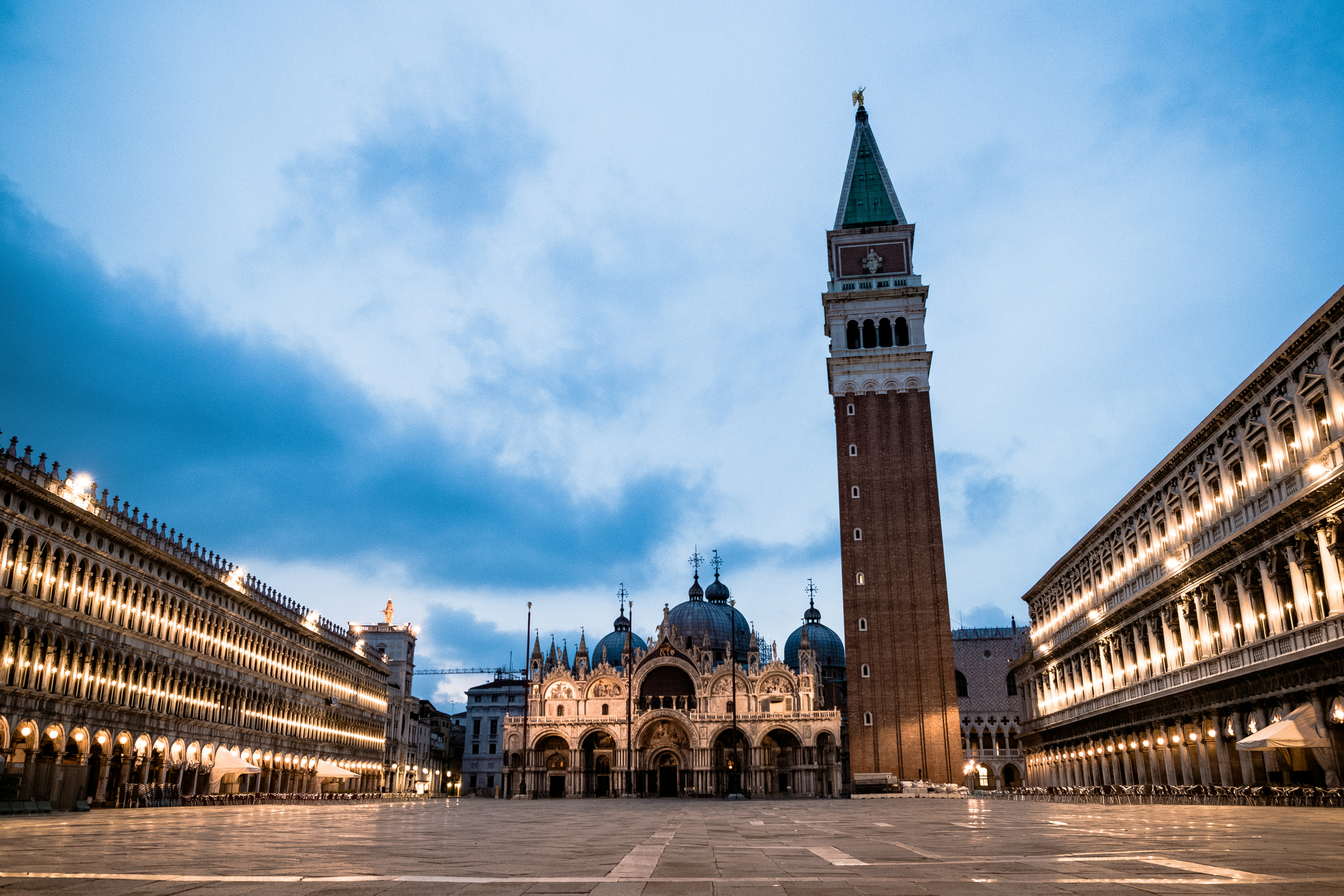 Cloudy sunrise in Venice, San Marco square, just a couple of seconds before the lights went to off