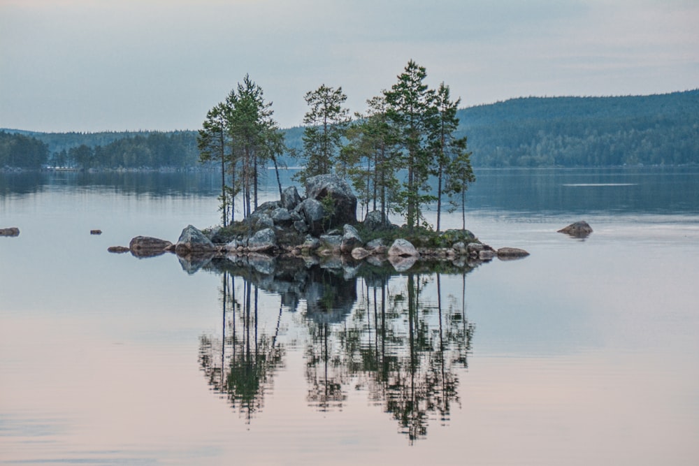 a small island in the middle of a lake