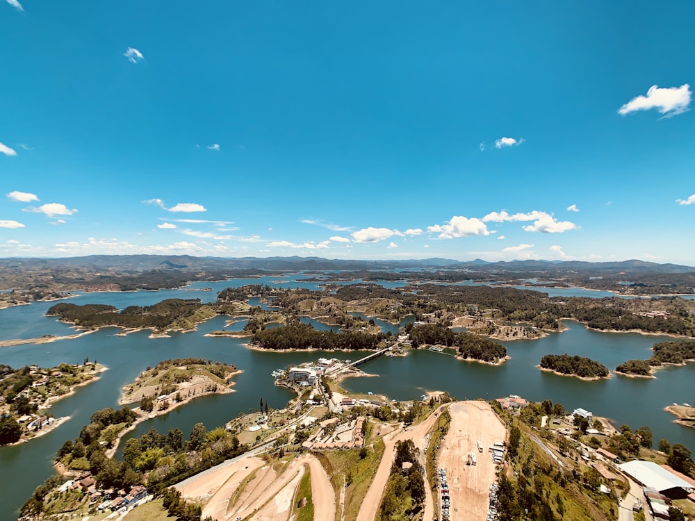 top view of islets under blue sky