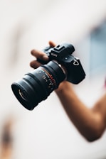 black Sony DSLR camera