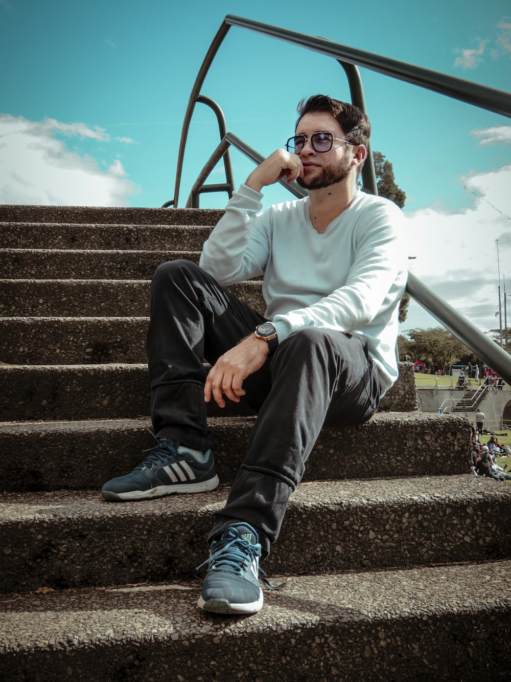 man sitting on stair