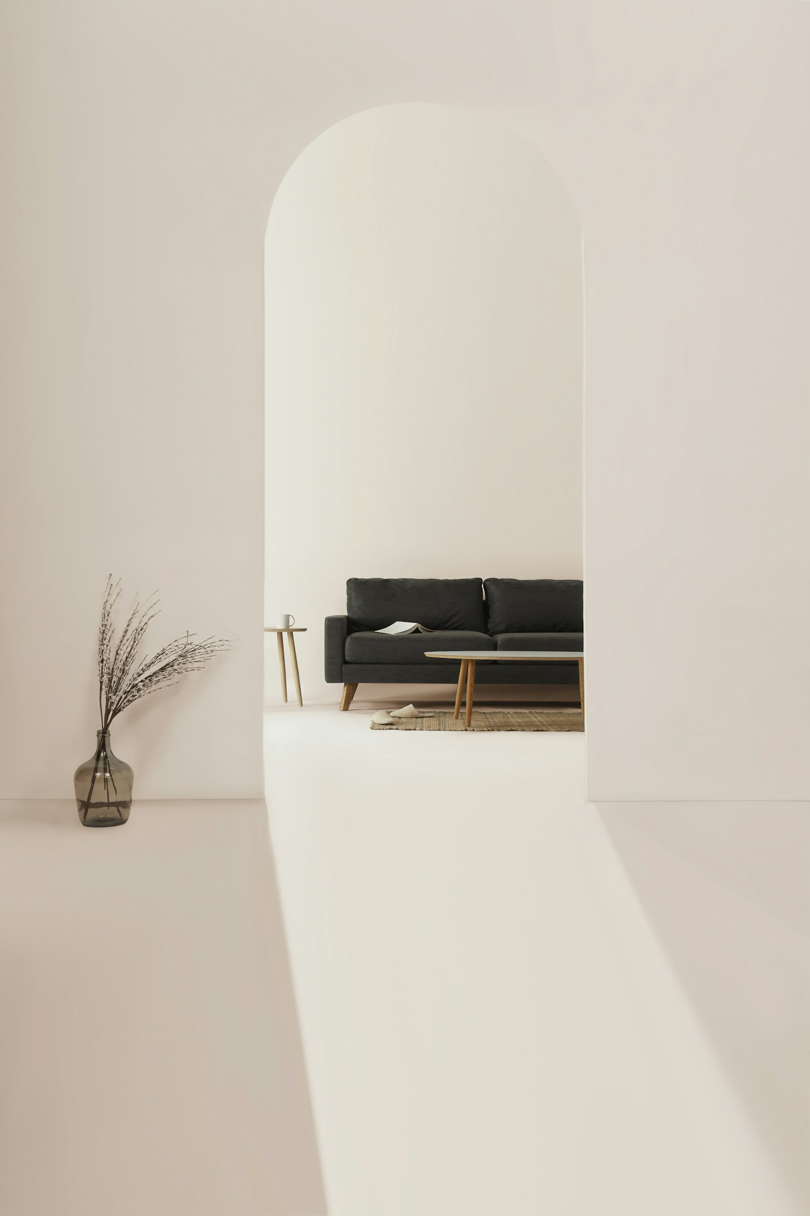Modernes Wohnzimmer mit Massivholz-Sideboard von Aredo als ruhiger Ankerpunkt im Raum