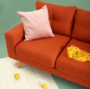 red fabric sofa
