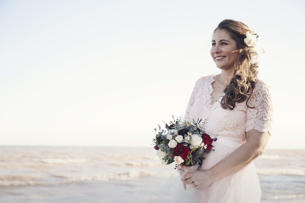 woman in a white lace wedding dress