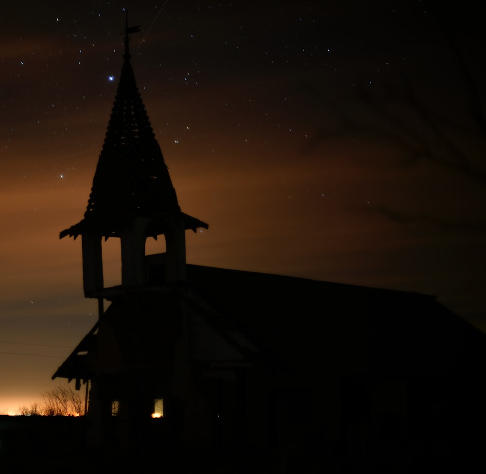 silhouette of house during nighttime