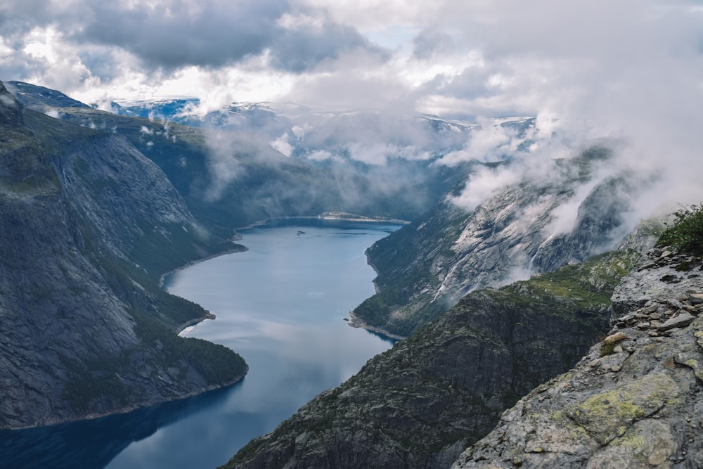 aerial body of water and mountain