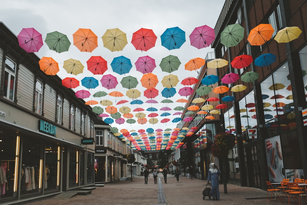 assorted umbrella lot on strings