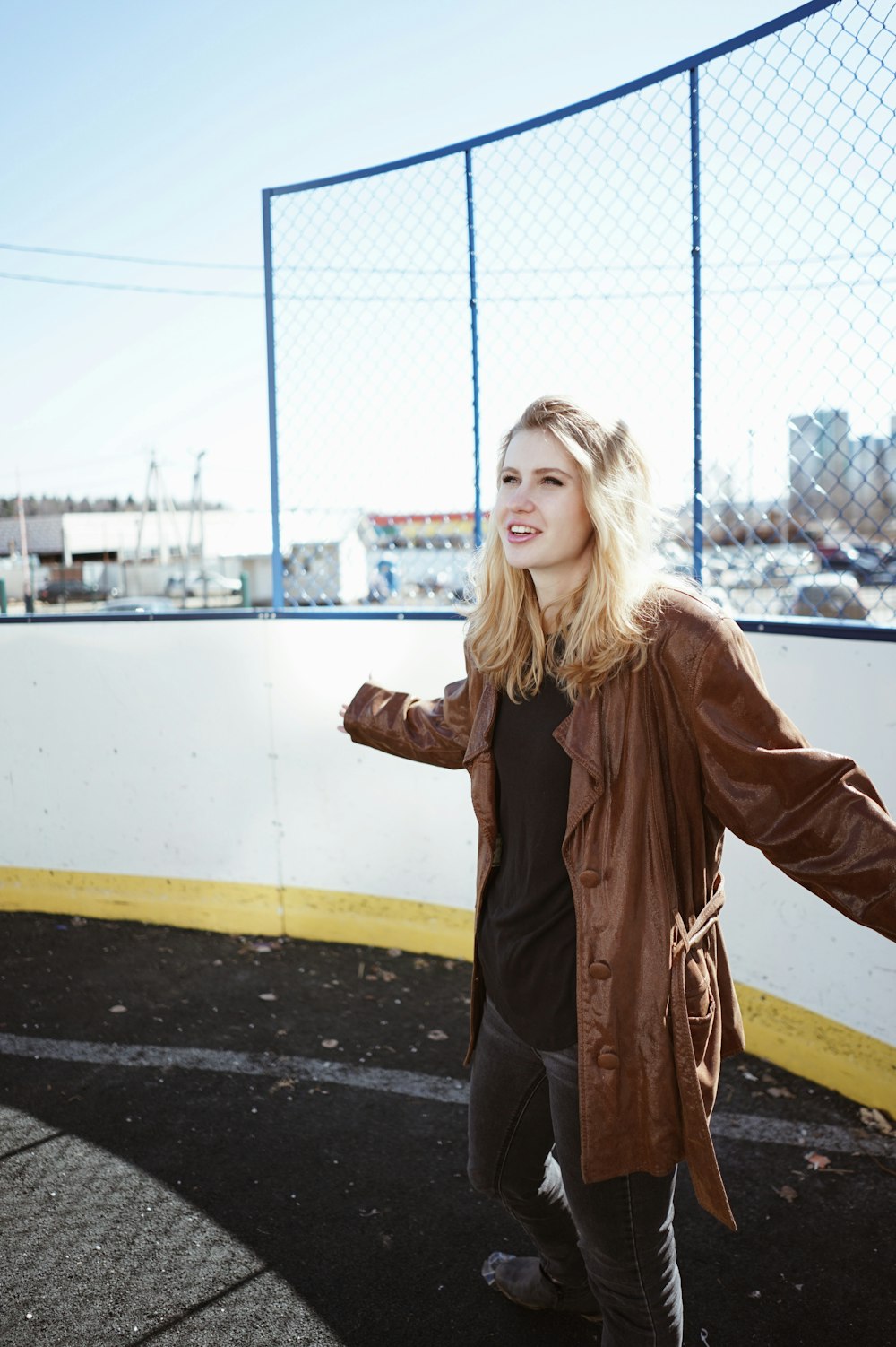 woman in brown jacket