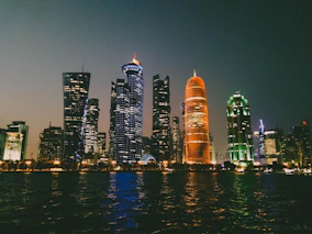 lighted high rise buildings