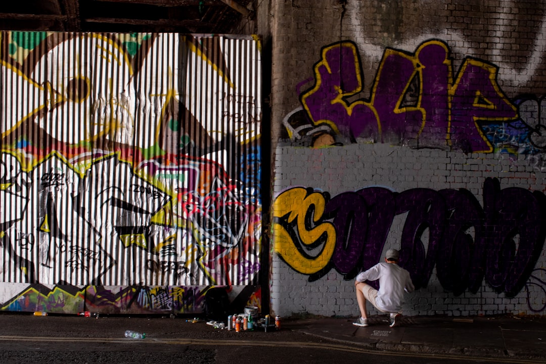 man doing grafiti during daytime