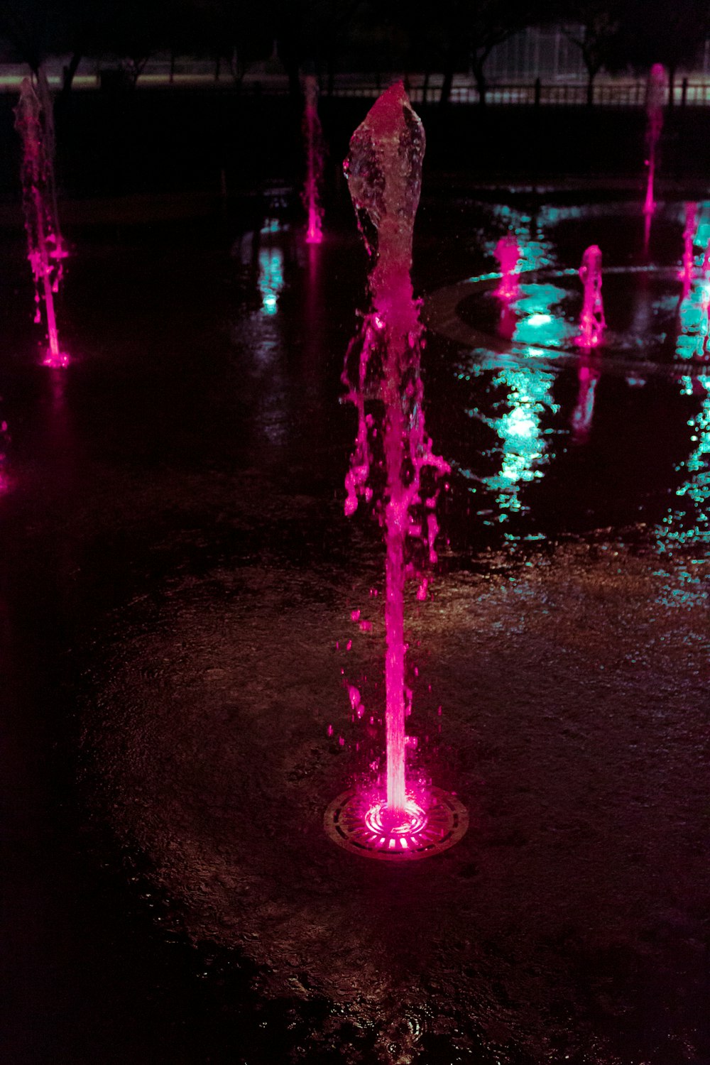 water fountain with pink lights