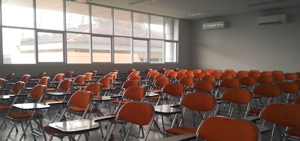 Empty chairs in a classroom