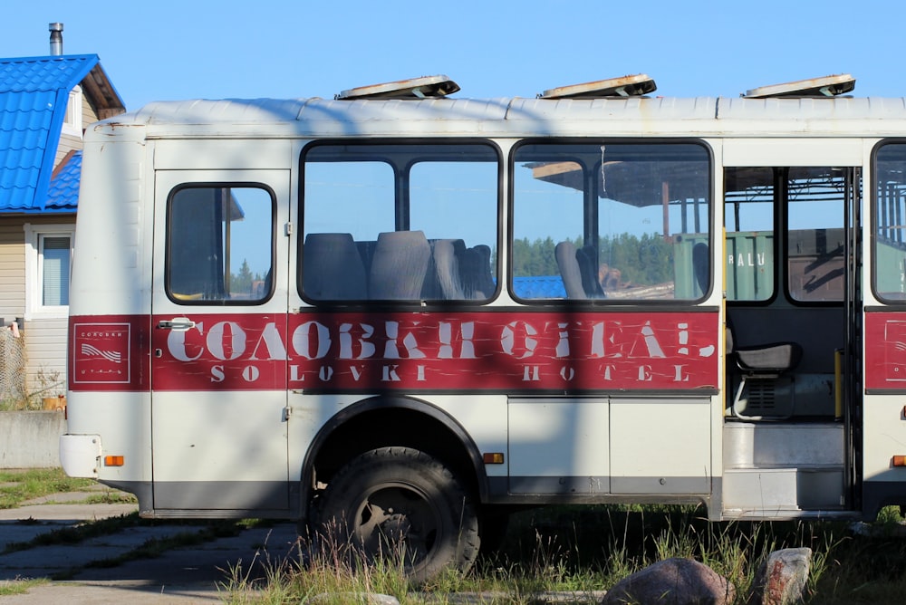 white and red bus