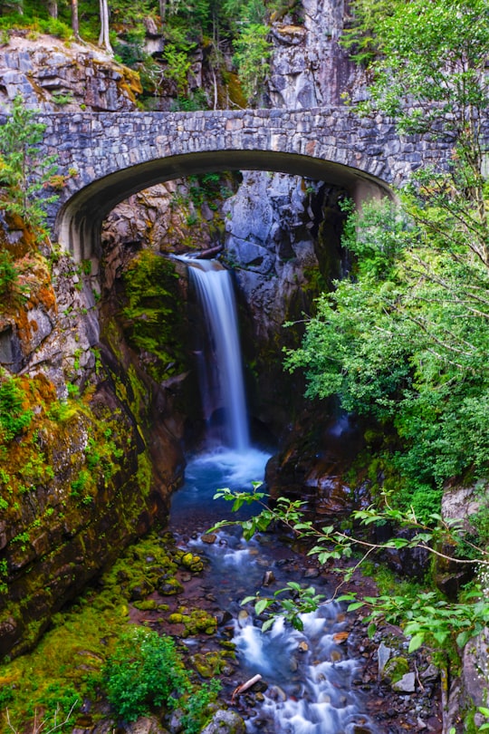 waterfall under stone bridge in Mount Rainier National Park United States