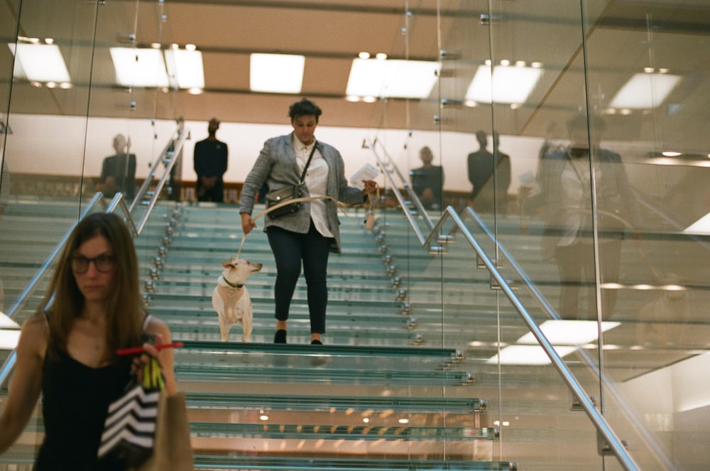 woman walking on downstairs