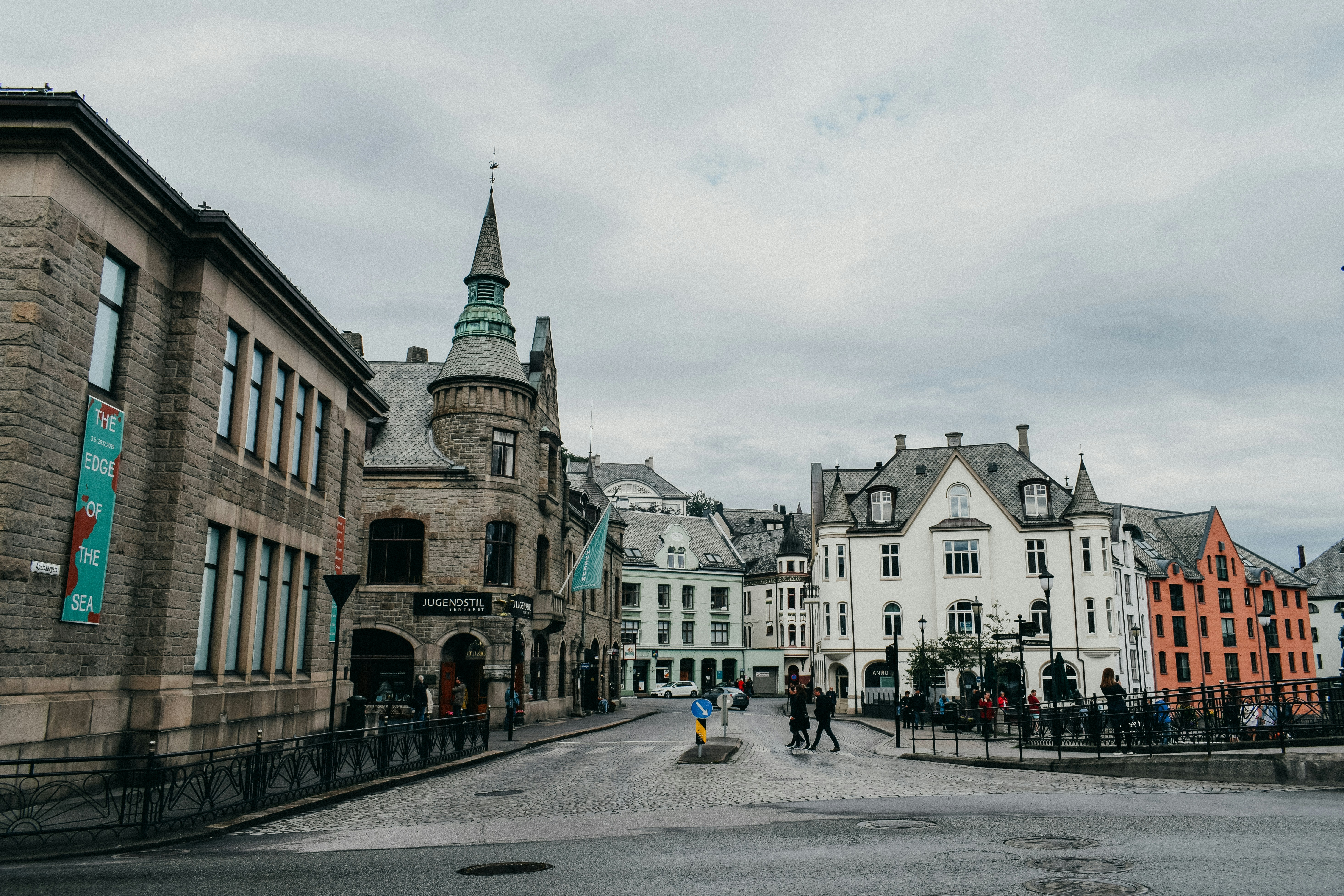 people walking outside buildings