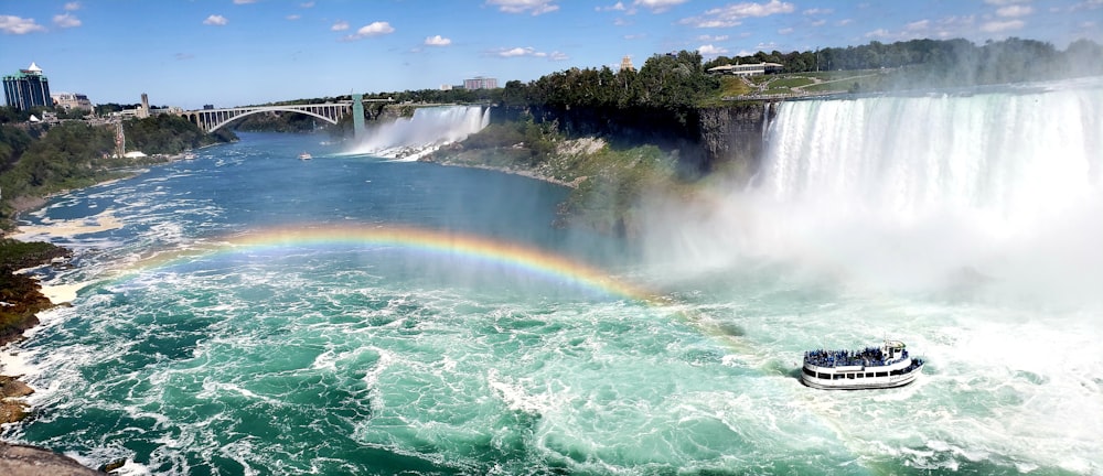 photography of ship near Niagara falls during daytime