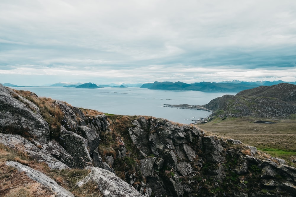 a view of a body of water from a mountain