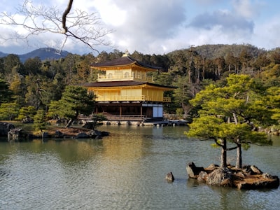 pagoda near lake zen garden teams background