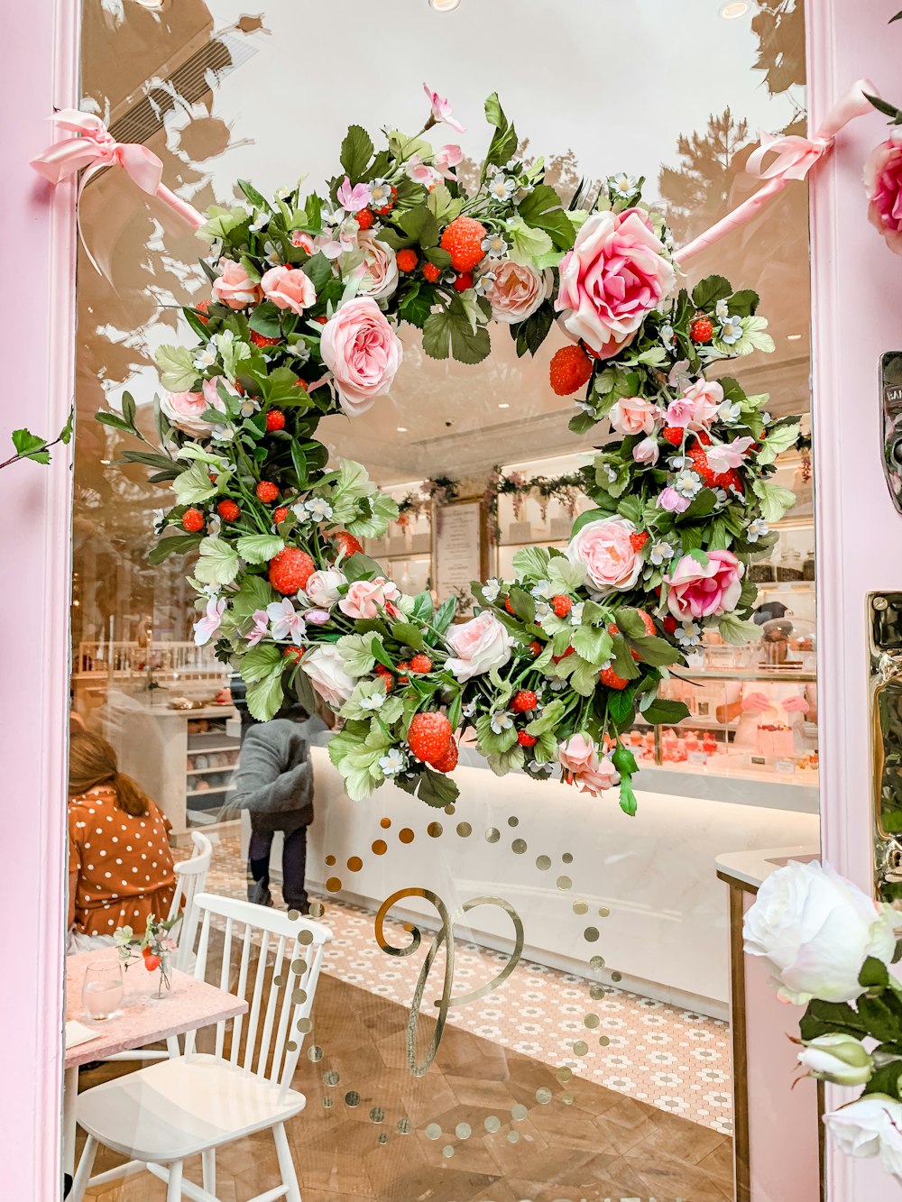 pink and red floral wreath