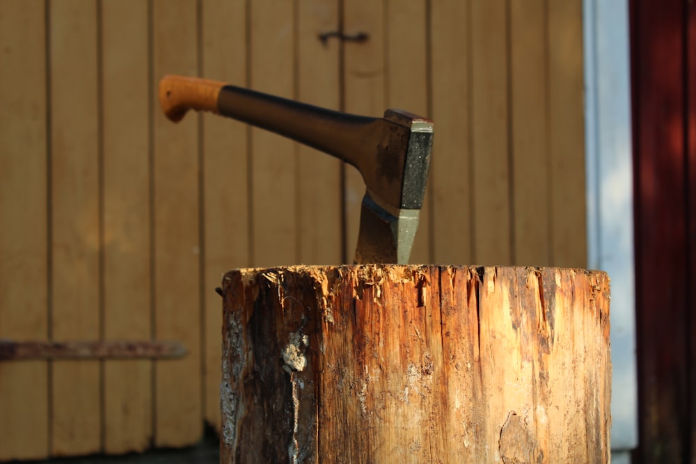 axe on wood log