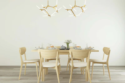 Elegant wooden dining table set with minimalist decor