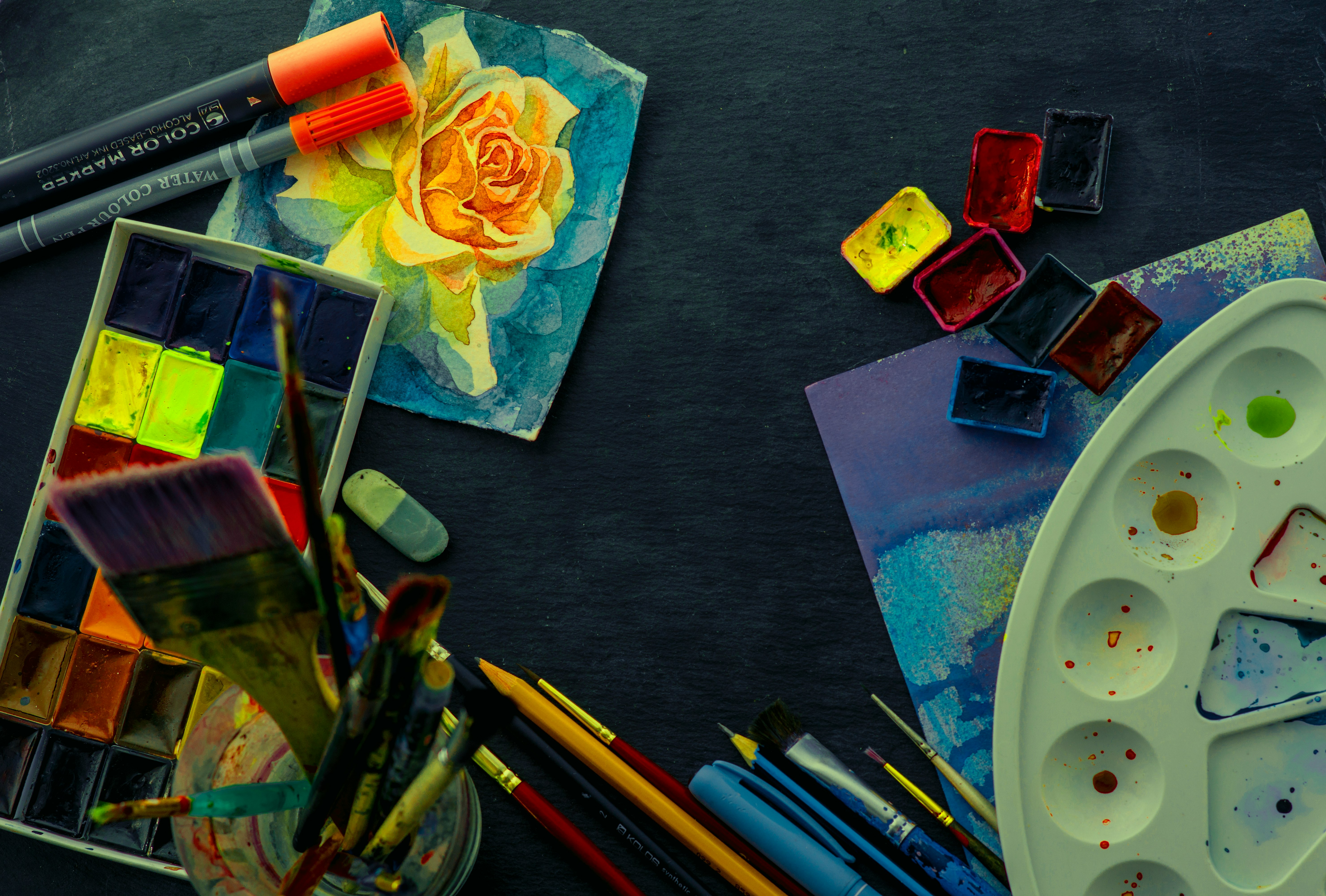 pens on table