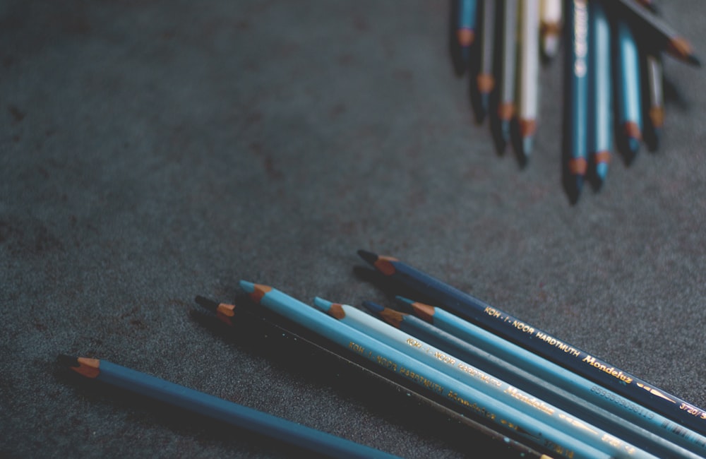 blue and white pencils