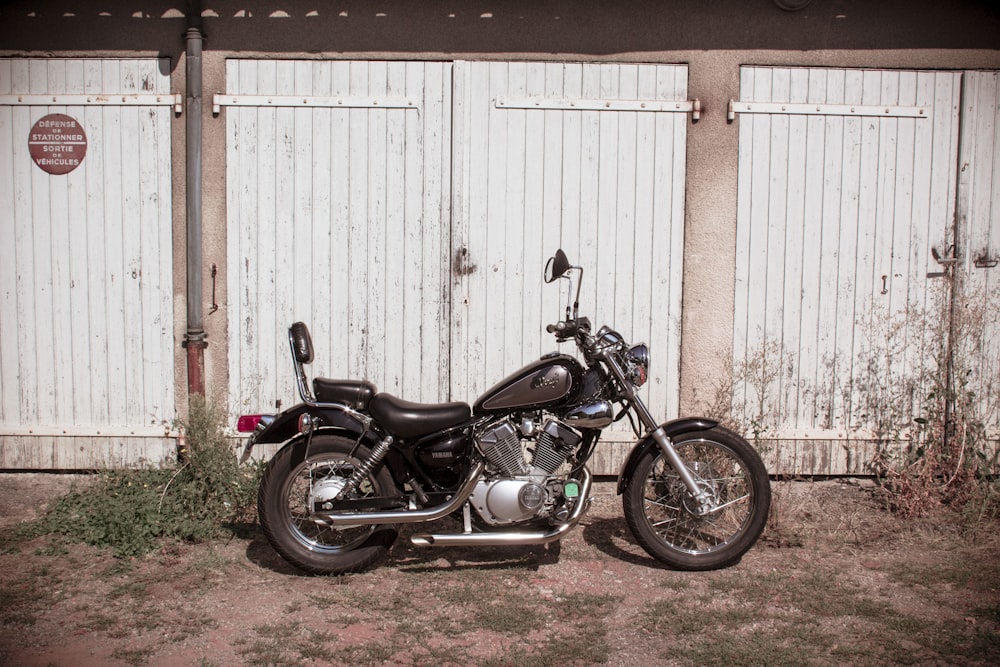 black and chrome cruiser motorcycle