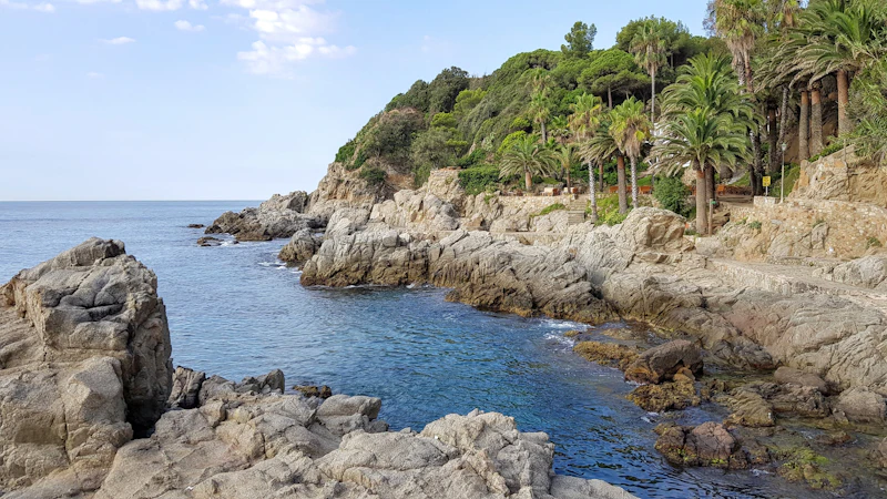 Costa Brava beach and cliff scenery near Blanes and Santa Susanna