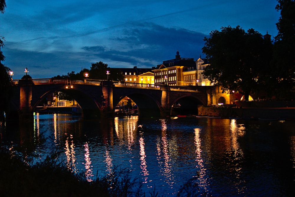 bridge above water at night