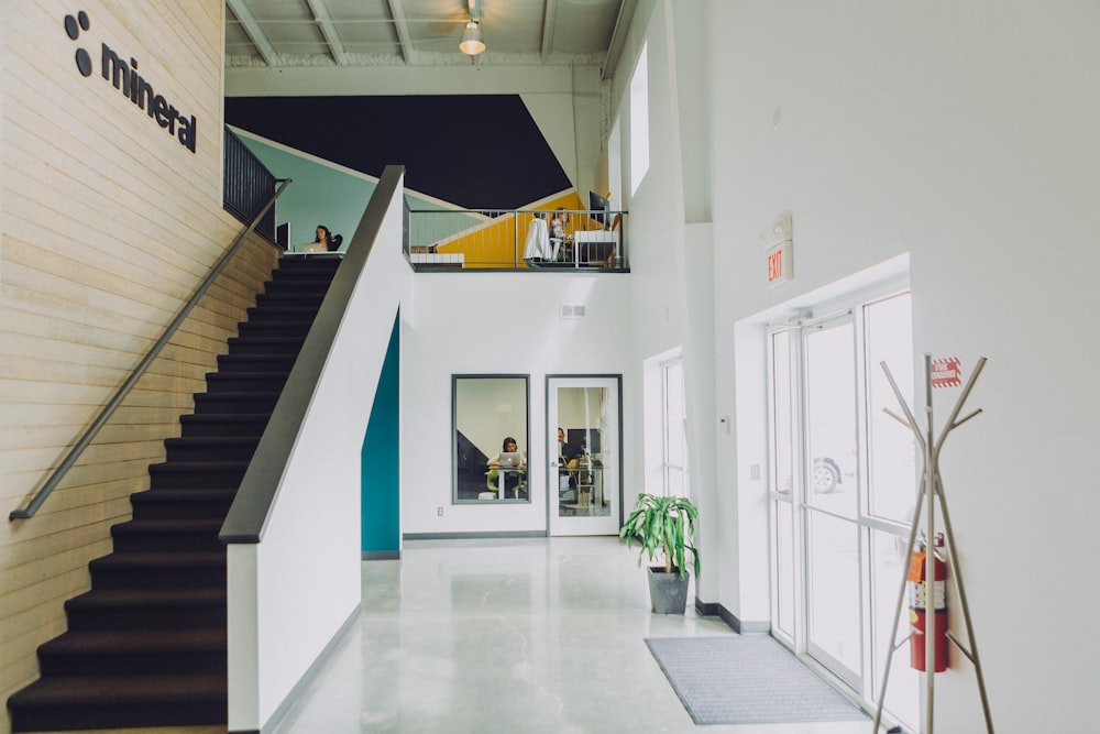 black and white concrete stairs