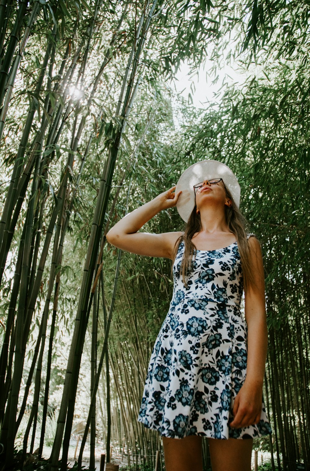 women's white and blue floral spaghetti-strap mini dress