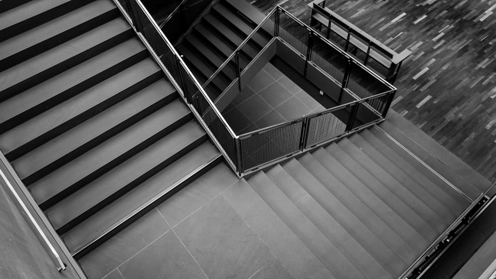 grayscale photo of stairs