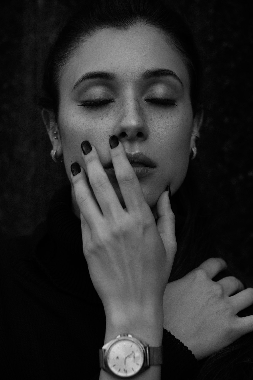 grayscale portrait photo of a woman