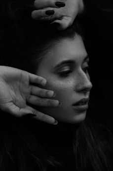 woman's grayscale portrait picture