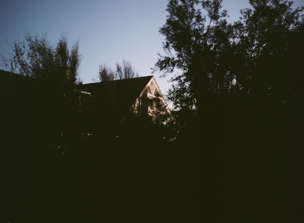 black and white house near trees