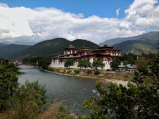 white and brown concrete house near body of water in Punakha Dzong Bhutan