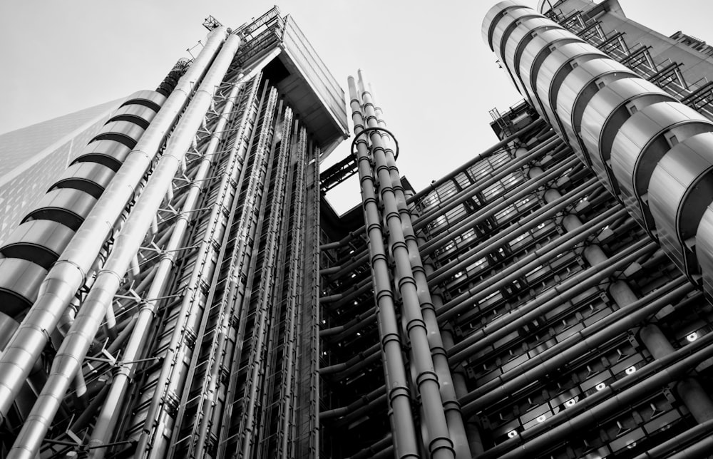 grayscale photography of high-rise building