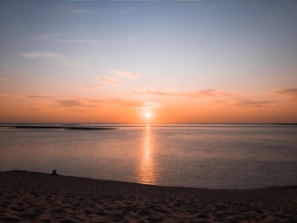 a person sitting on a beach watching the sun set