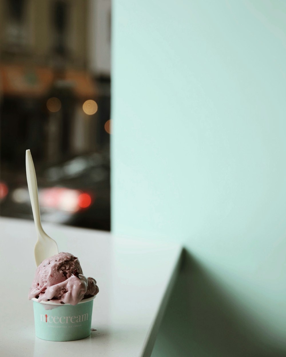 chocolate ice cream with spoon