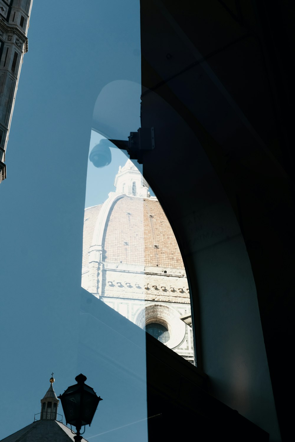 a view of a building through a window