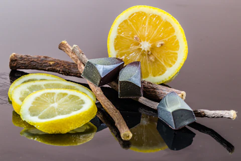 sliced lemon fruit with liquorice root 