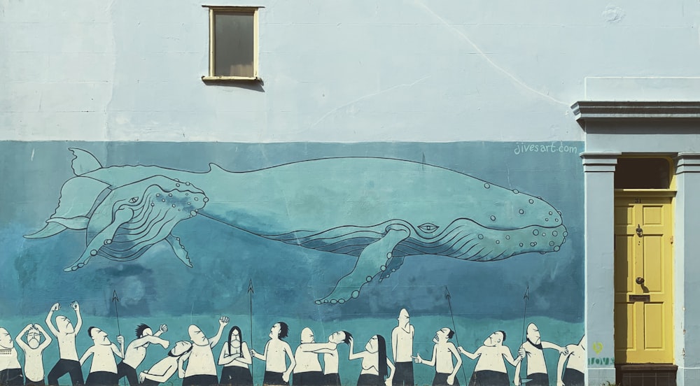 gray whale shark sketch on wall