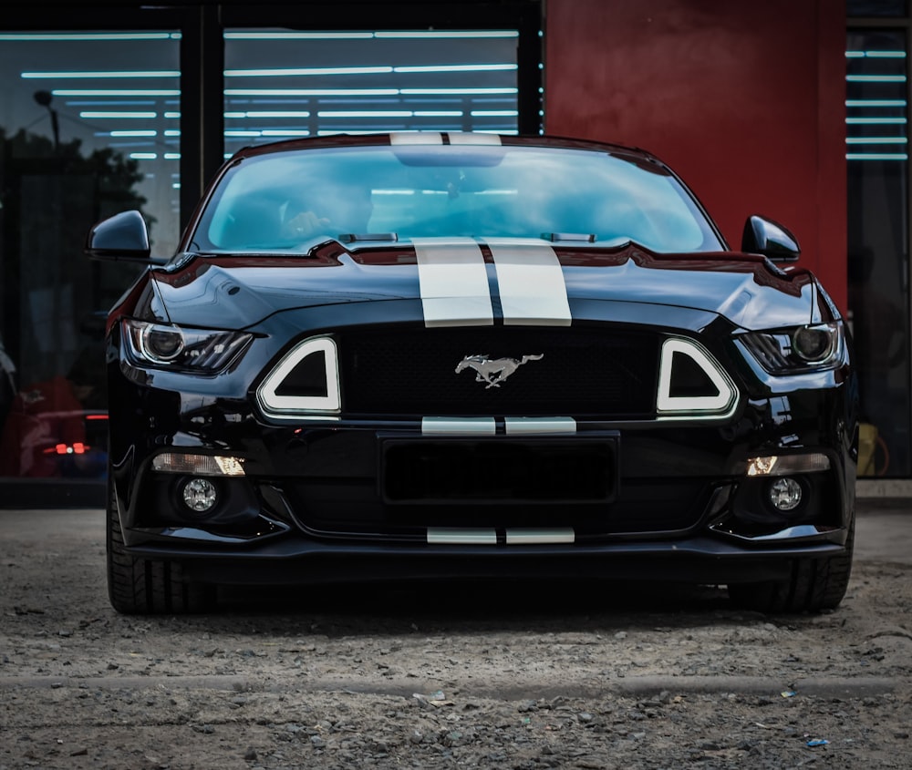 parked black Ford Mustang