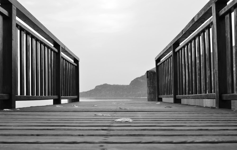 Fotografía en escala de grises del muelle